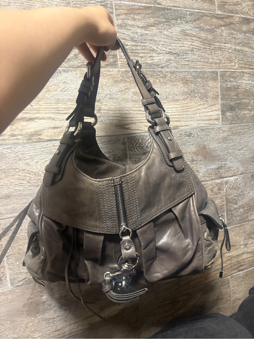 Francesco Biasia Soft Taupe Leather Shoulder Hobo Bag VINTAGE